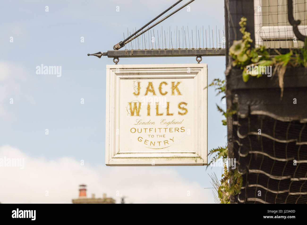 Sign hanging outside the original Jack Wills clothing shop in Salcombe, Devon Stock Photo