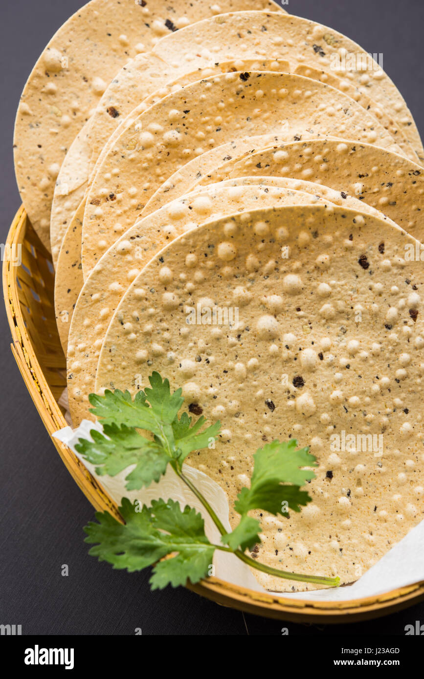 Indian snacks, deep fried crackers or papad. Mung dal and urad dal
