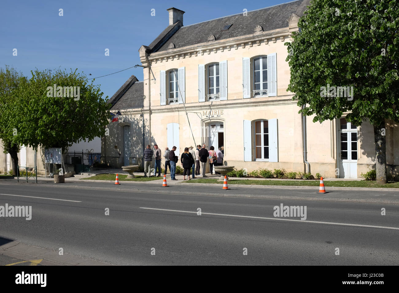 French voters waiting at a provincial polling station to cast their votes for the first round candidates Stock Photo