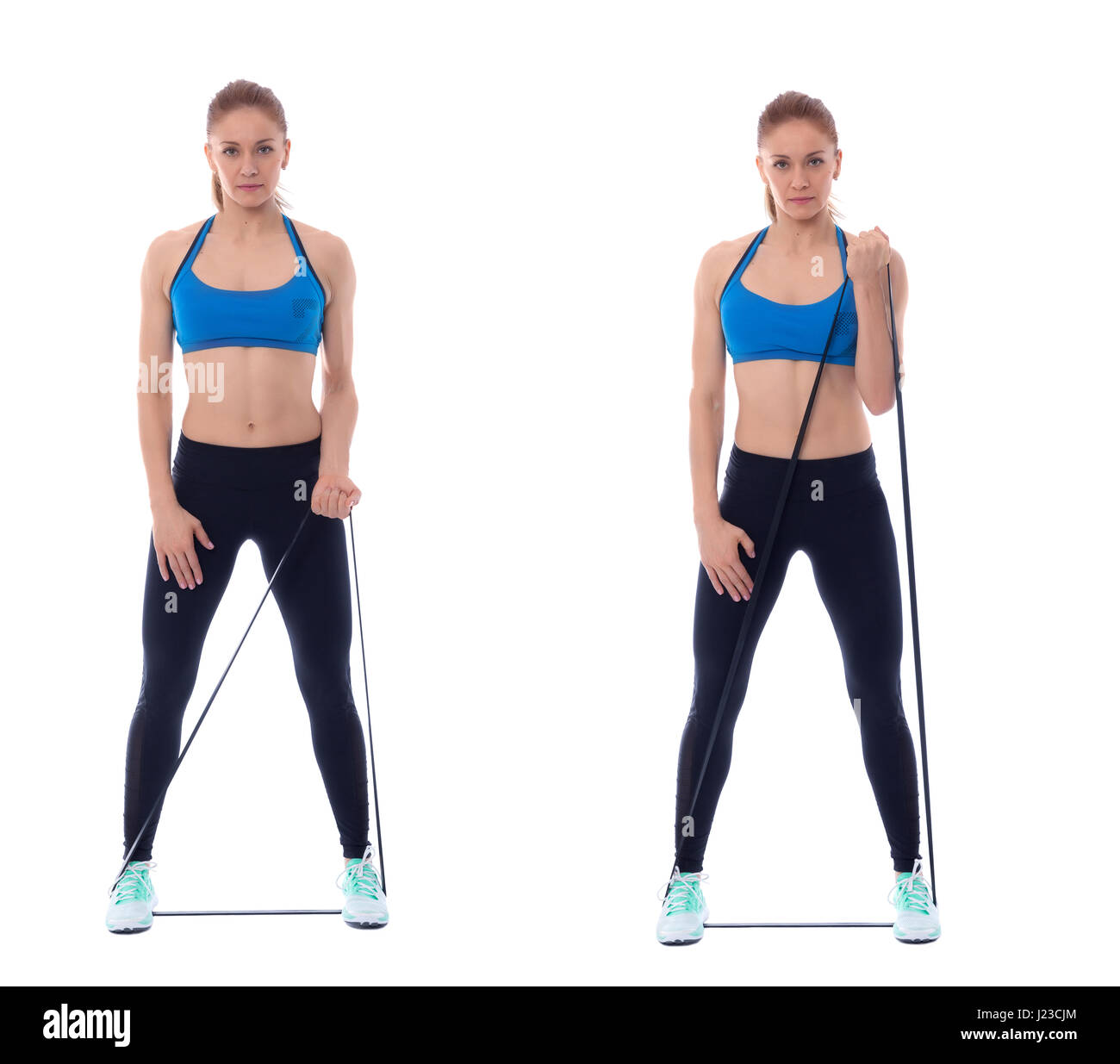 Elastic band exercises executed with a professional trainer Stock Photo ...