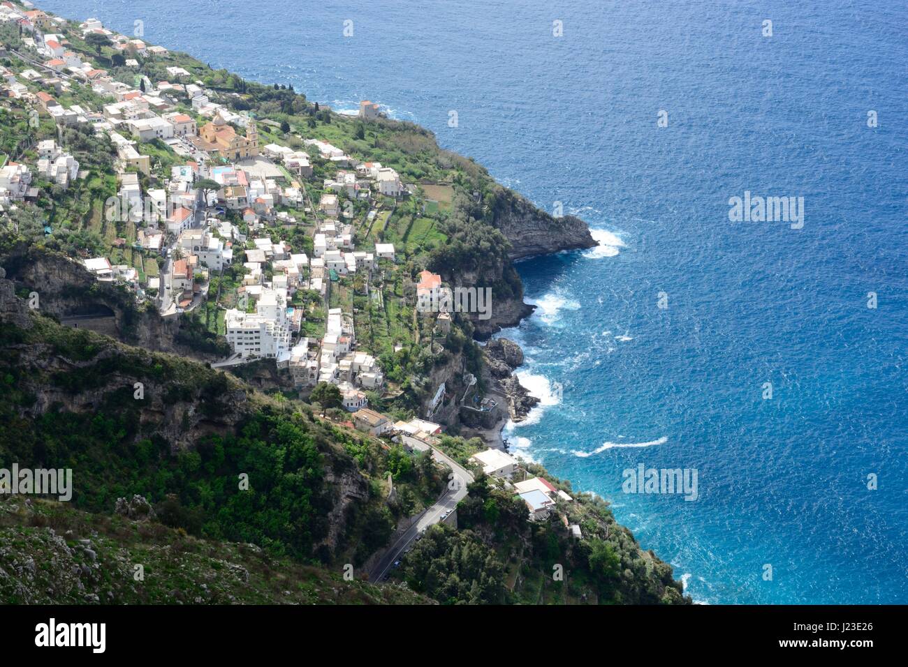 Narrow winding road leading to the village of Furore on the Amalfi Coast  and Bay of Salerno Campania Italy Stock Photo