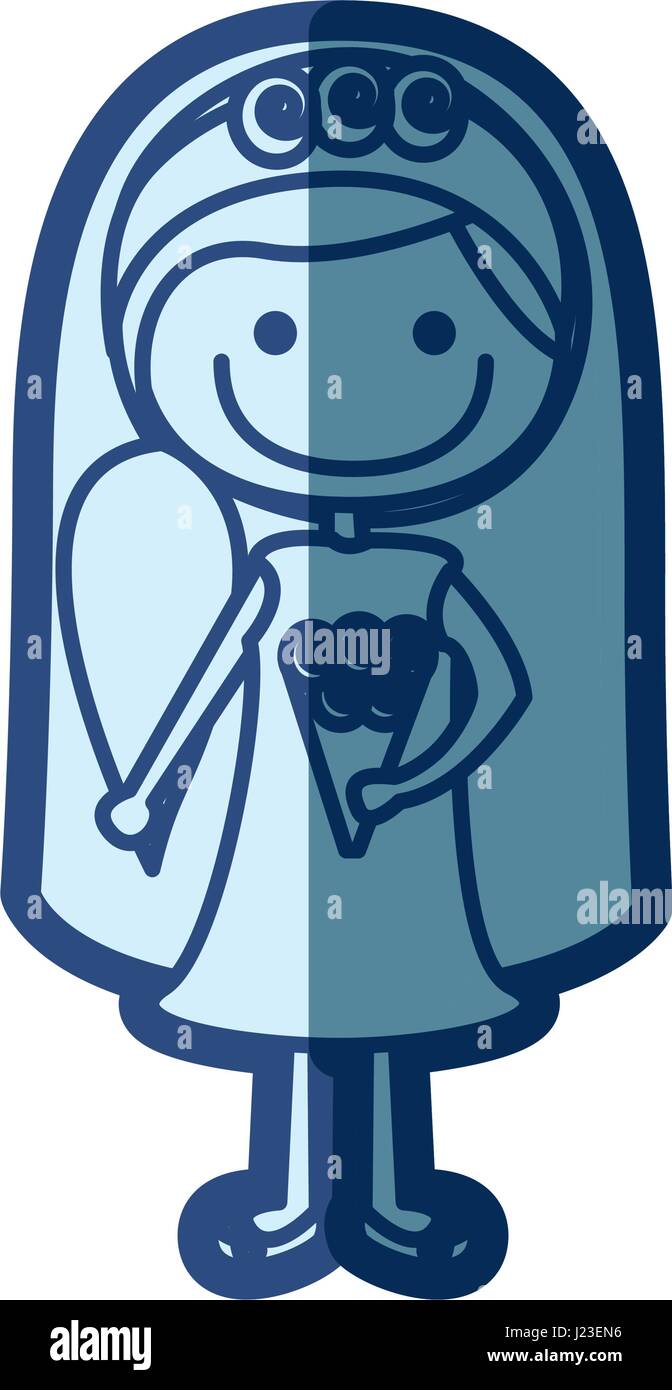 Blue Silhouette Of Caricature Woman In Wedding Dress With Side