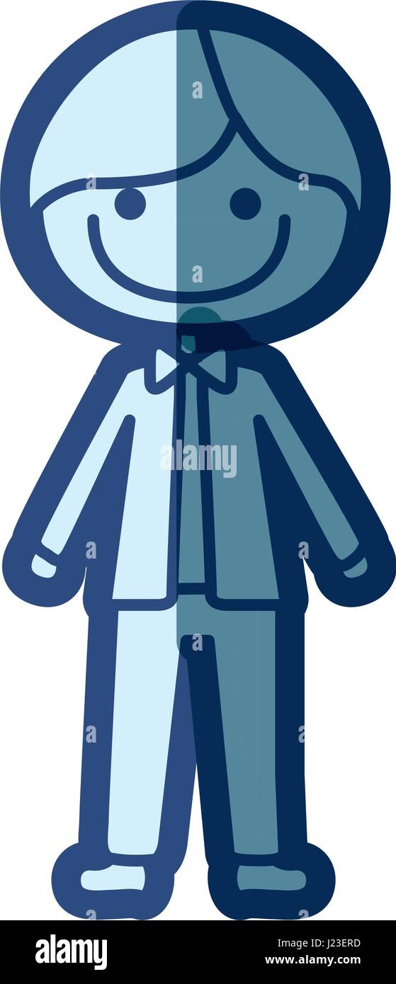 blue silhouette of caricature smile man with bow tie Stock Vector