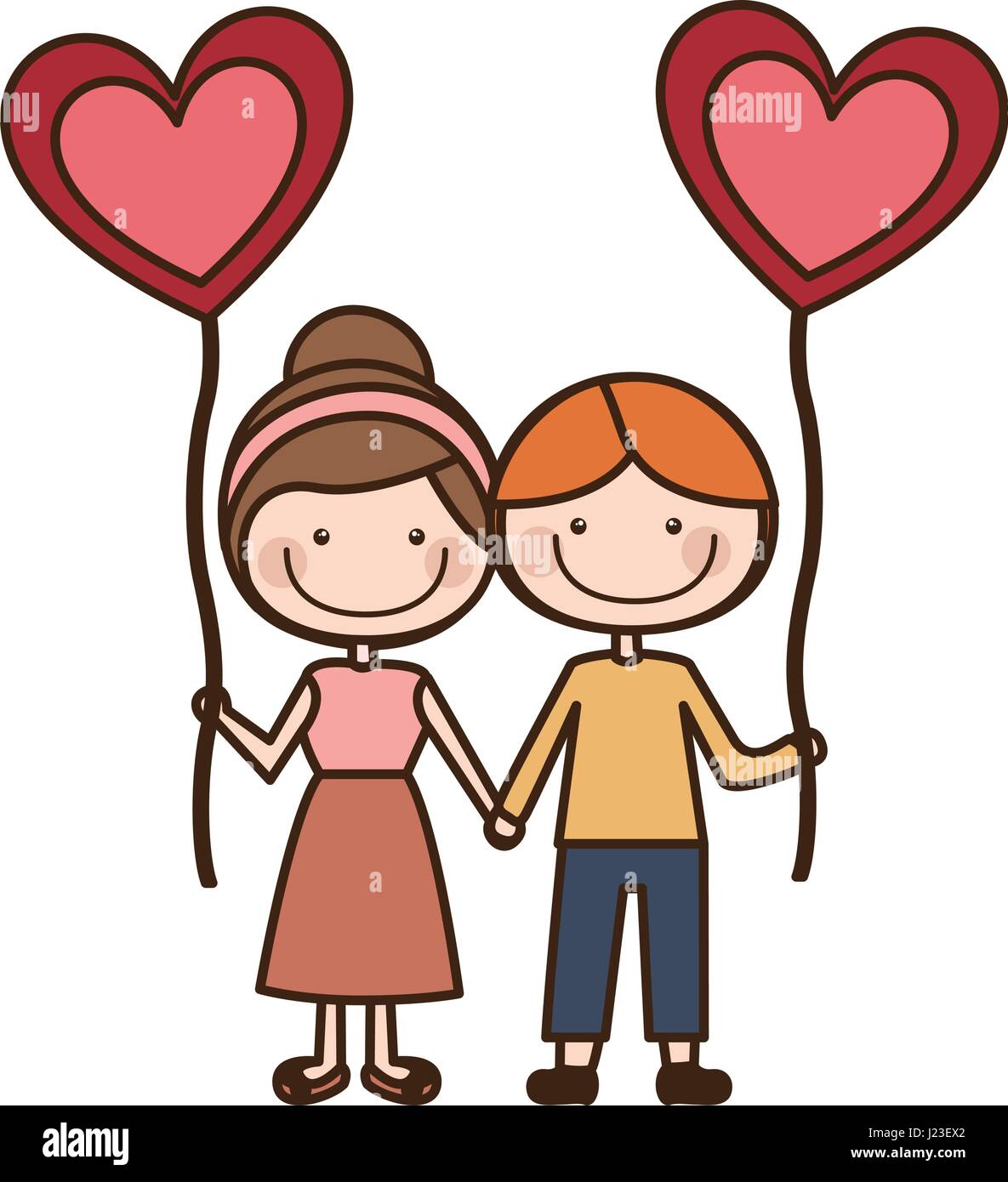 Colorful Caricature Of Boy And Girl With Balloon In Shape Of Heart Stock Vector Image Art Alamy