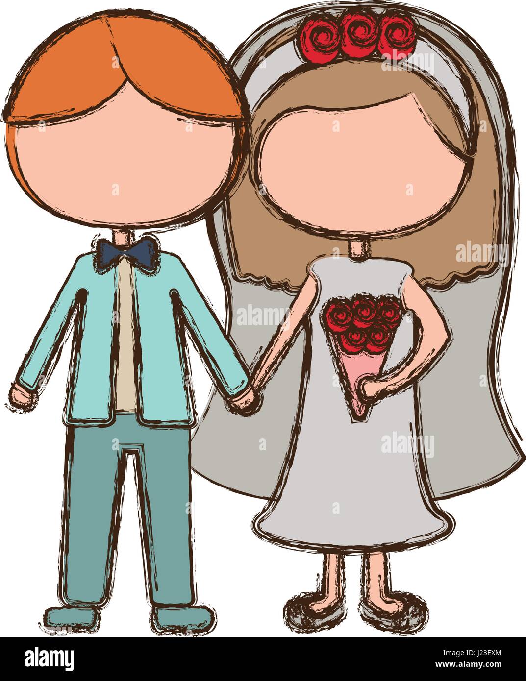 blurred colorful faceless cartoon couple in wedding suit with short hair Stock Vector