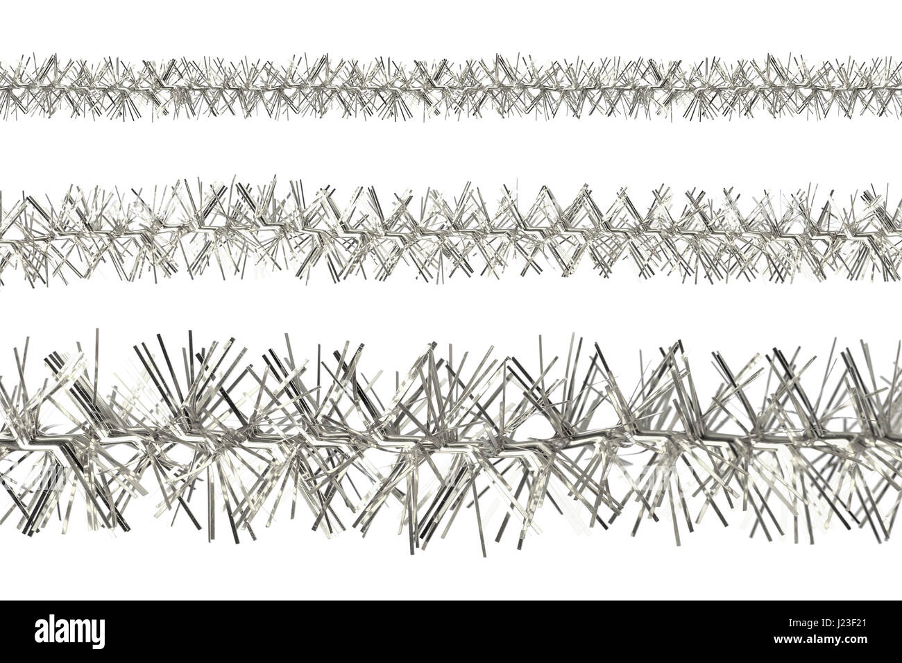 Silver tinsel samples isolated on a white background Stock Photo Alamy