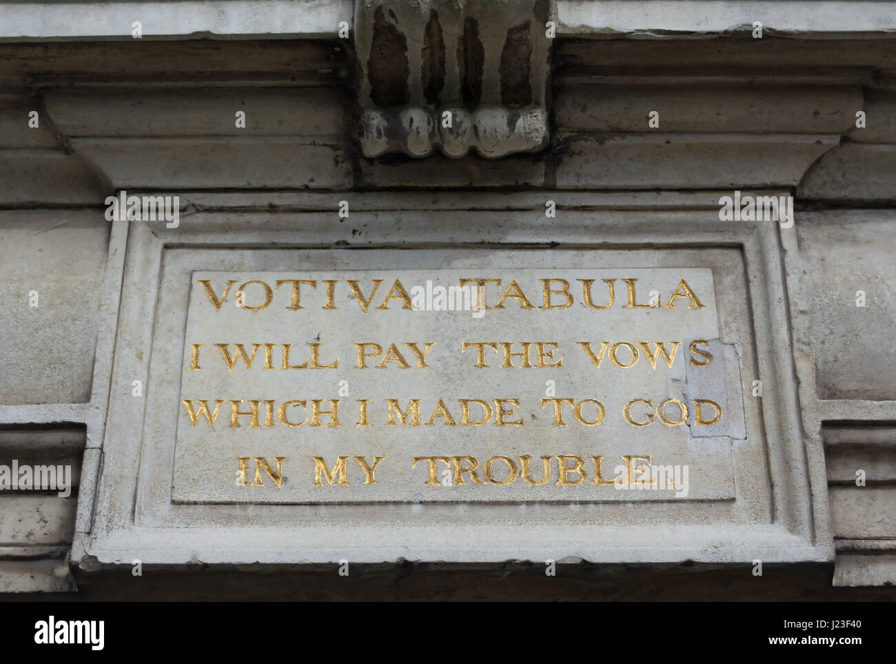 votiva tabula, latin inscription with english language vow following, on bishop duppa's almshouses, richmond, surrey, england Stock Photo