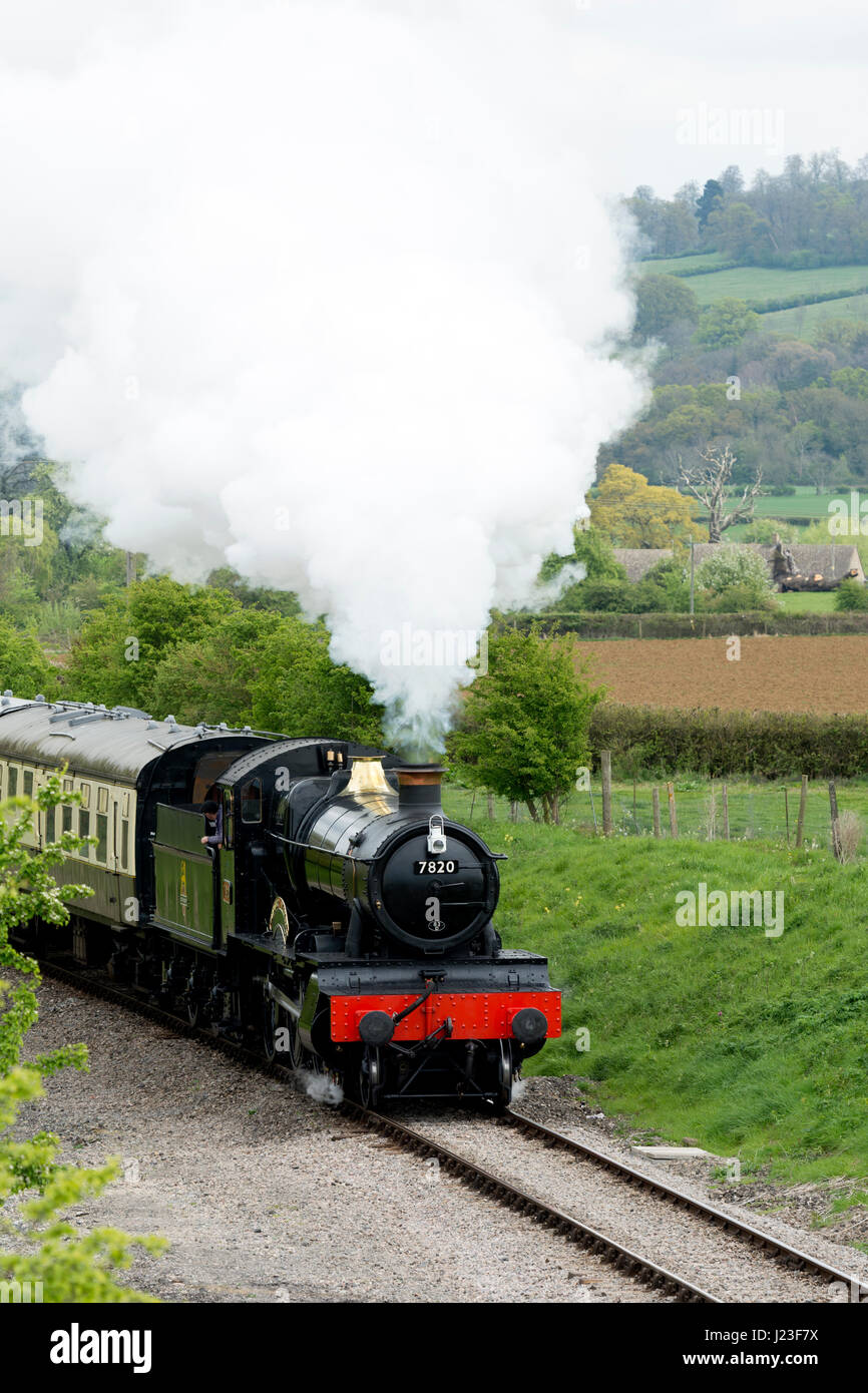 Steam train on the Gloucestershire and Warwickshire Railway near Toddington, Gloucestershire, UK Stock Photo