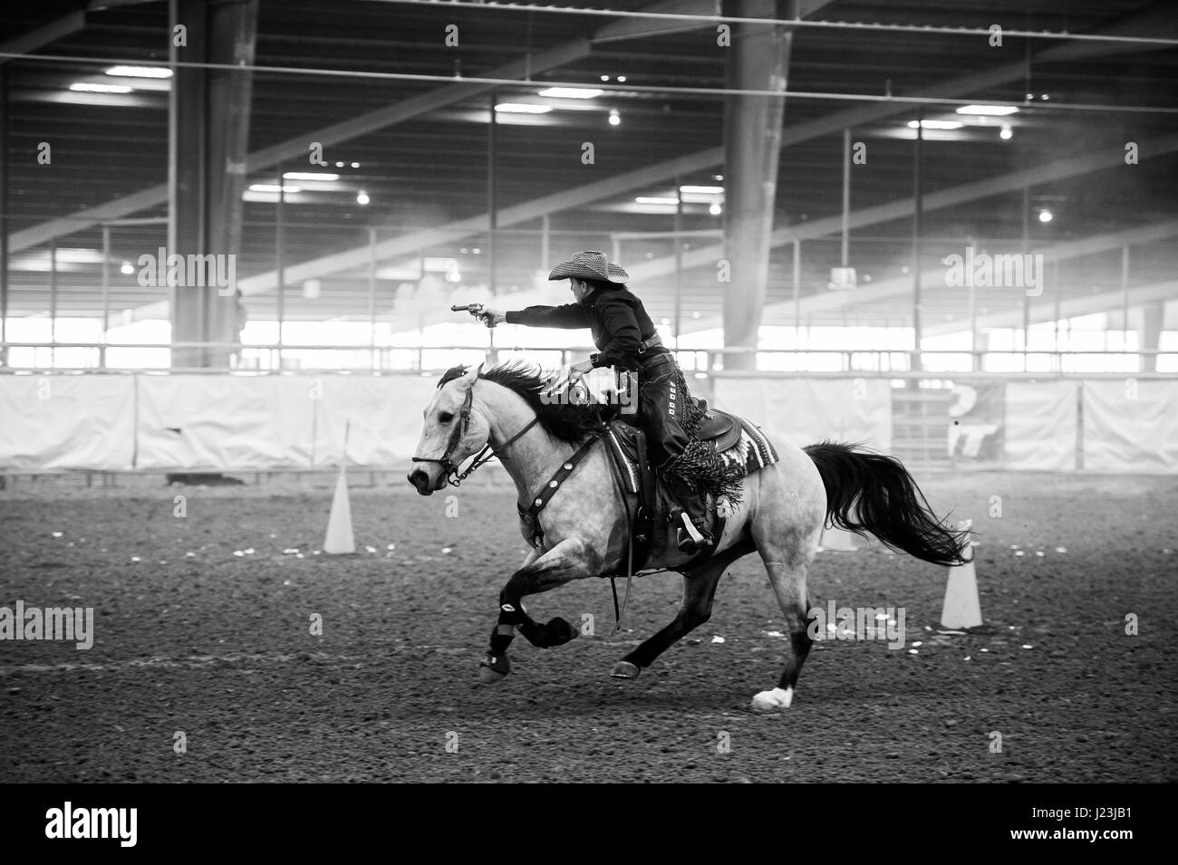 Salado, Texas, USA. Cowboy Mounted Shooting Event Texas. Woman rider