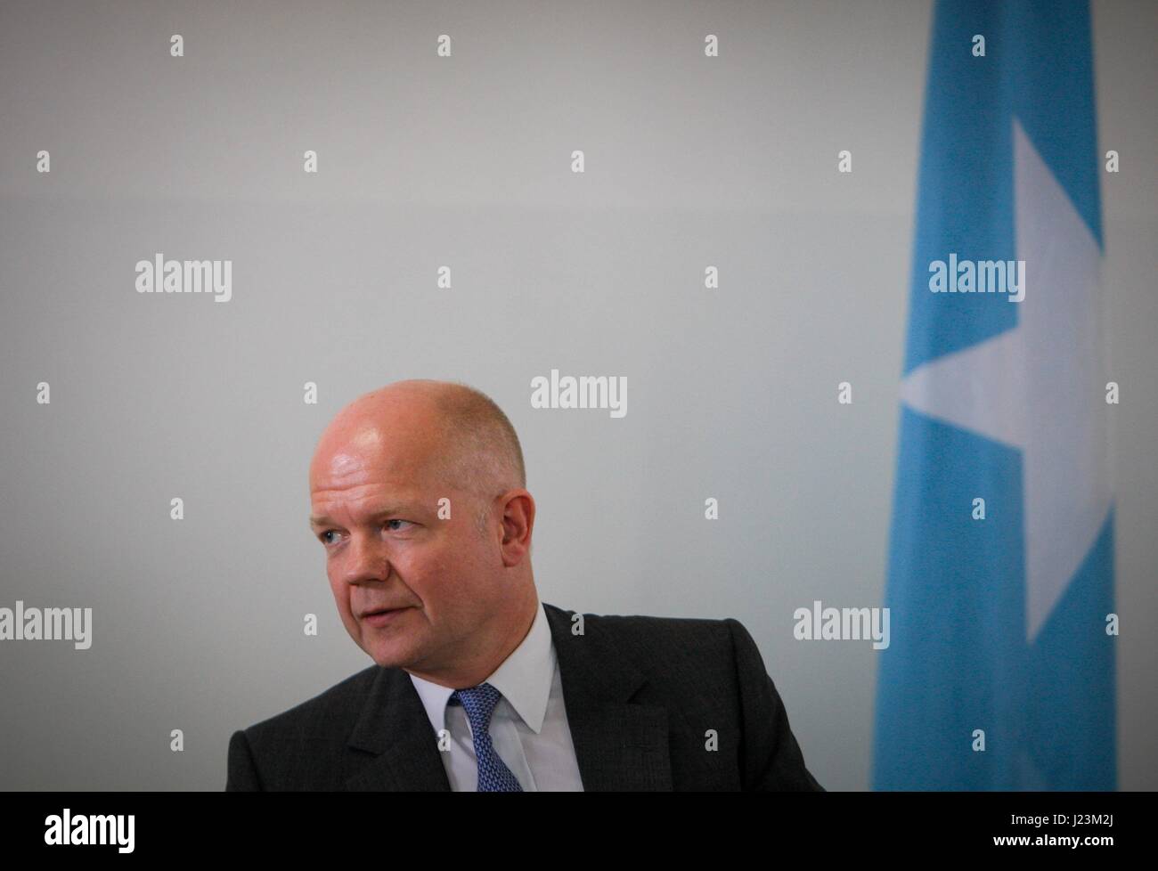 British Foreign Secretary William Hague speaks during a meeting at the Somalian African Union Mission Headquarters April 25, 2013 in Mogadishu, Somalia. (photo by Stuart Price /AU-UN via Planetpix) Stock Photo