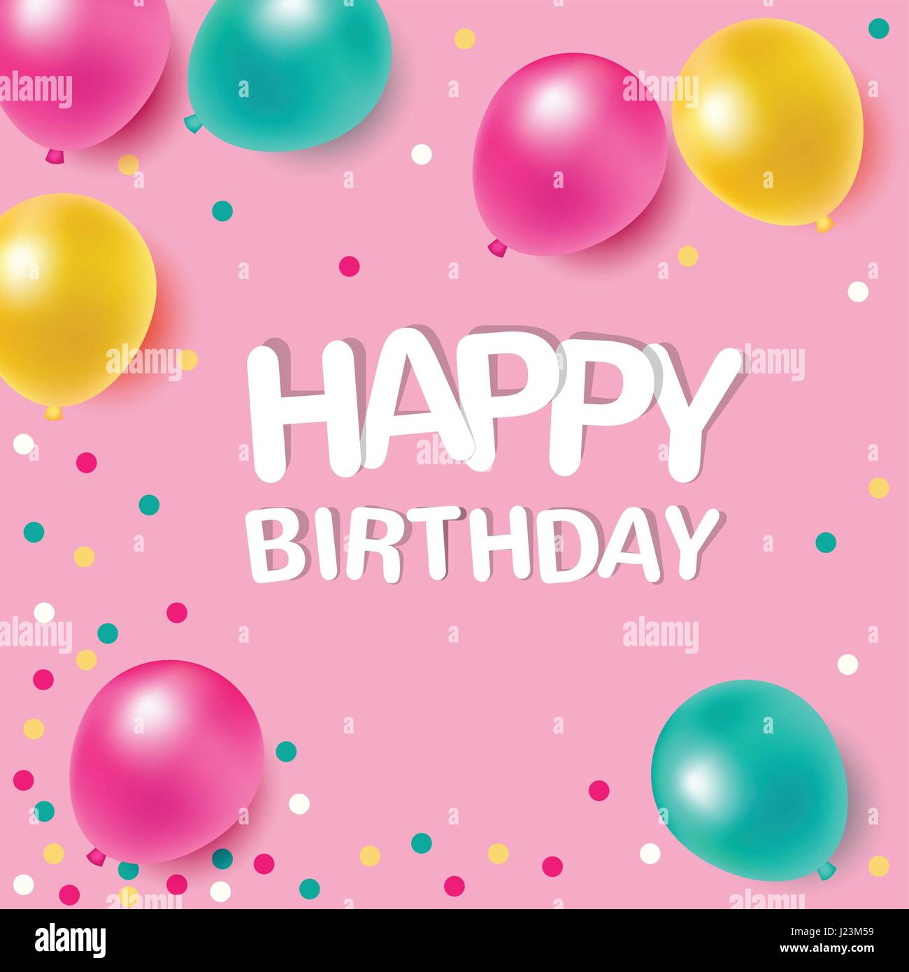 Colorful balloons with message on pink background for happy birthday ...