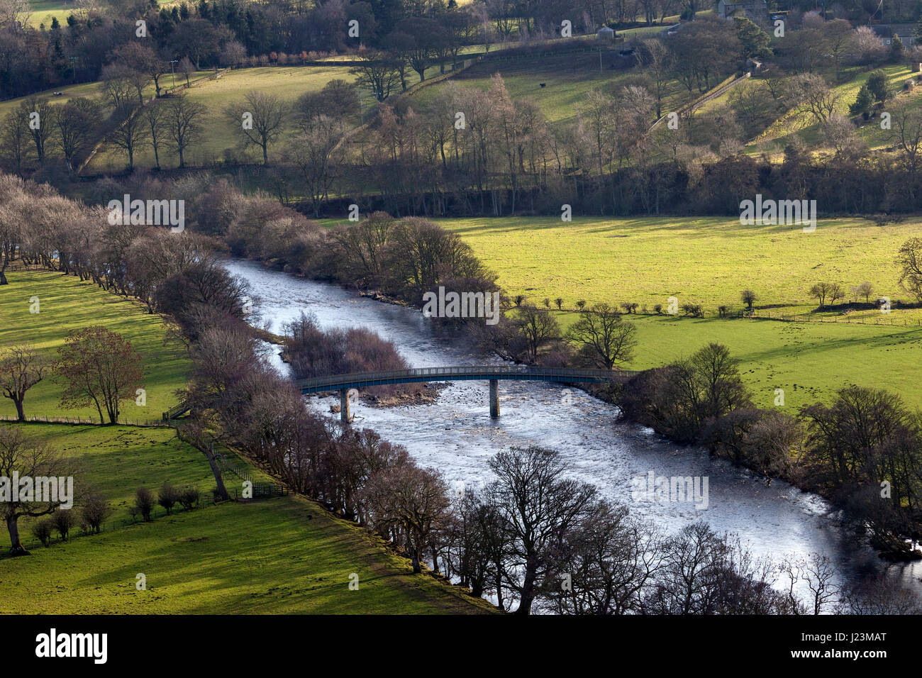 The Beckstones Wath Footbridge (Millennium Bridge) Over the River Tees Viewed from Whistle Crag Near Mickleton, Middleton-in-Teesdale, County Durham U Stock Photo