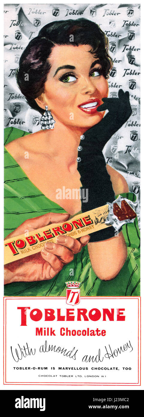 1958 British advertisement for Toblerone. Stock Photo