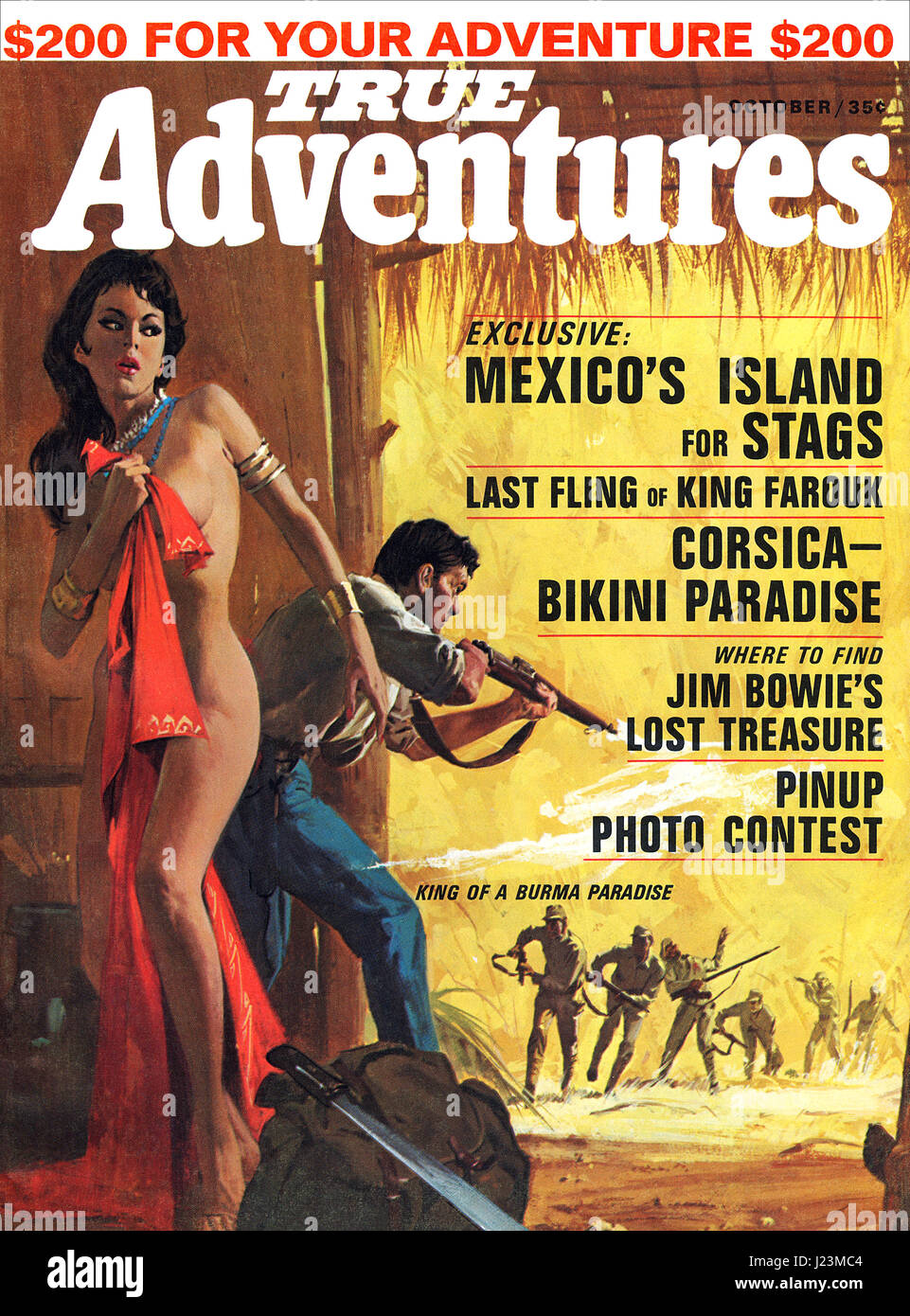 Front cover of True Adventures magazine from October 1965, illustrated by Roger Kastel. Stock Photo