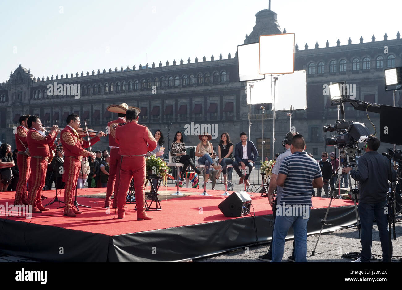 The filming of the Despierta America morning television show in the Zocalo in Mexico City, Mexico Stock Photo