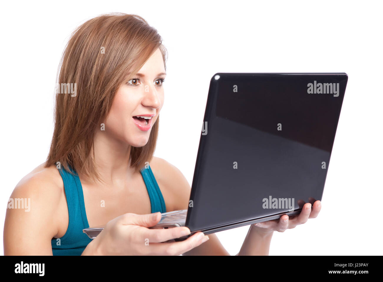 A beautiful caucasian woman working on her laptop Stock Photo - Alamy