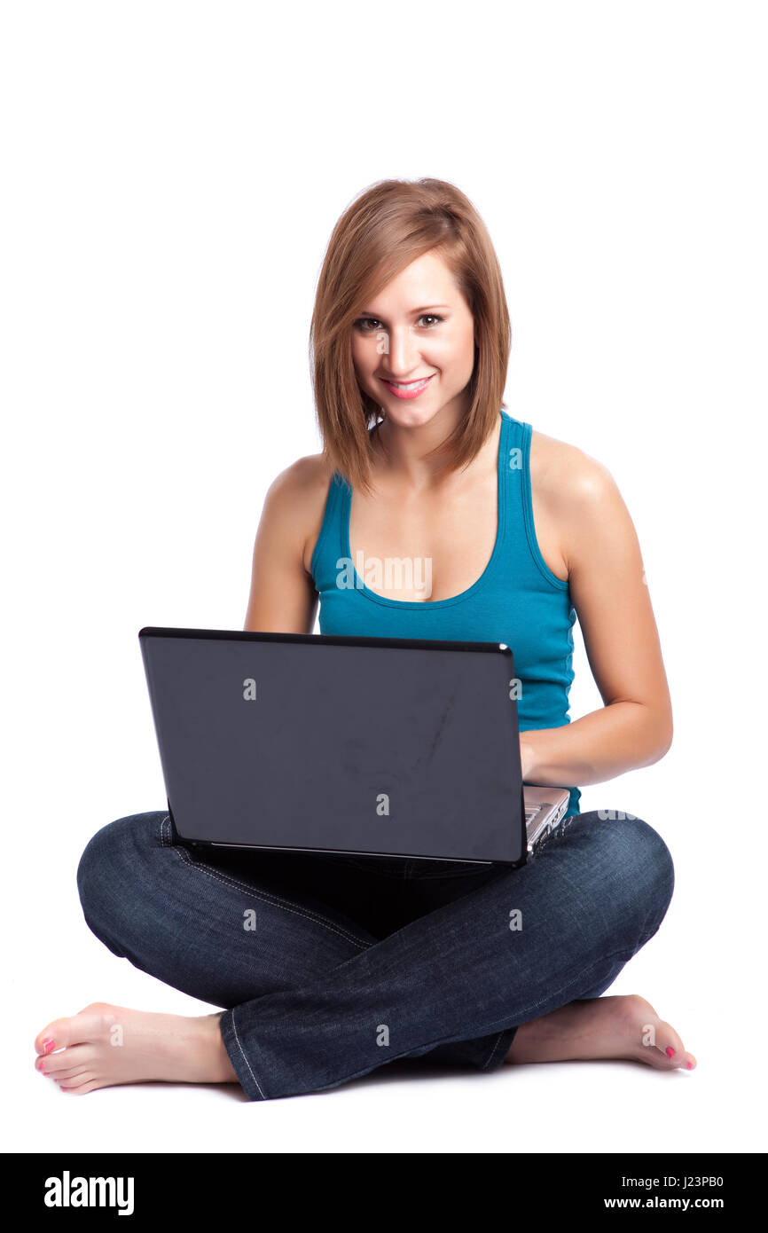 A beautiful caucasian woman working on her laptop Stock Photo - Alamy