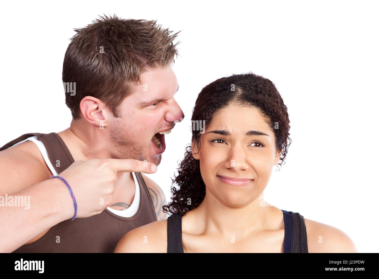 A personal trainer screaming at a woman Stock Photo - Alamy