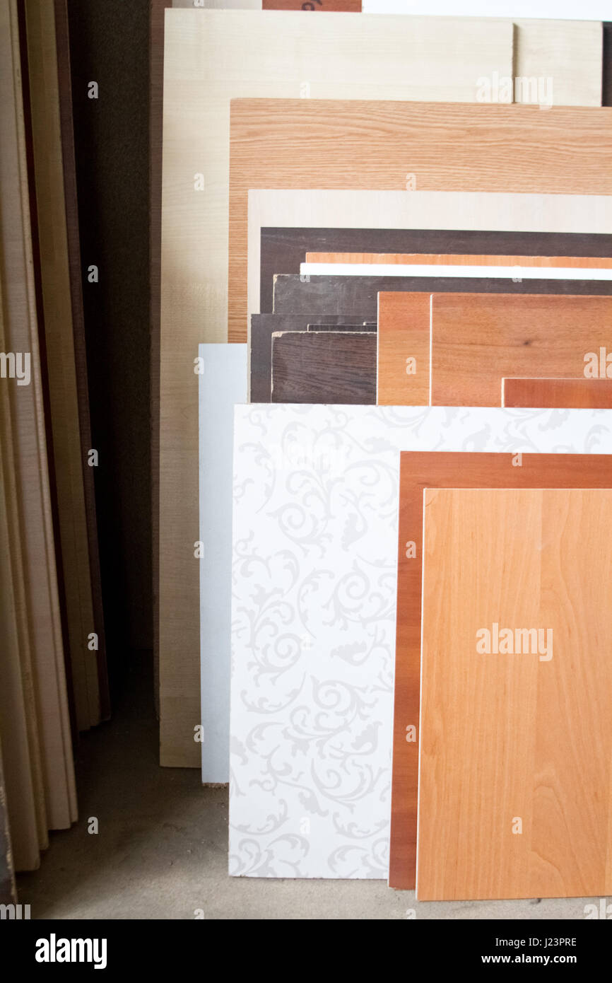 MDF, PARTICLE BOARD. Wood panels of different thicknesses and colors