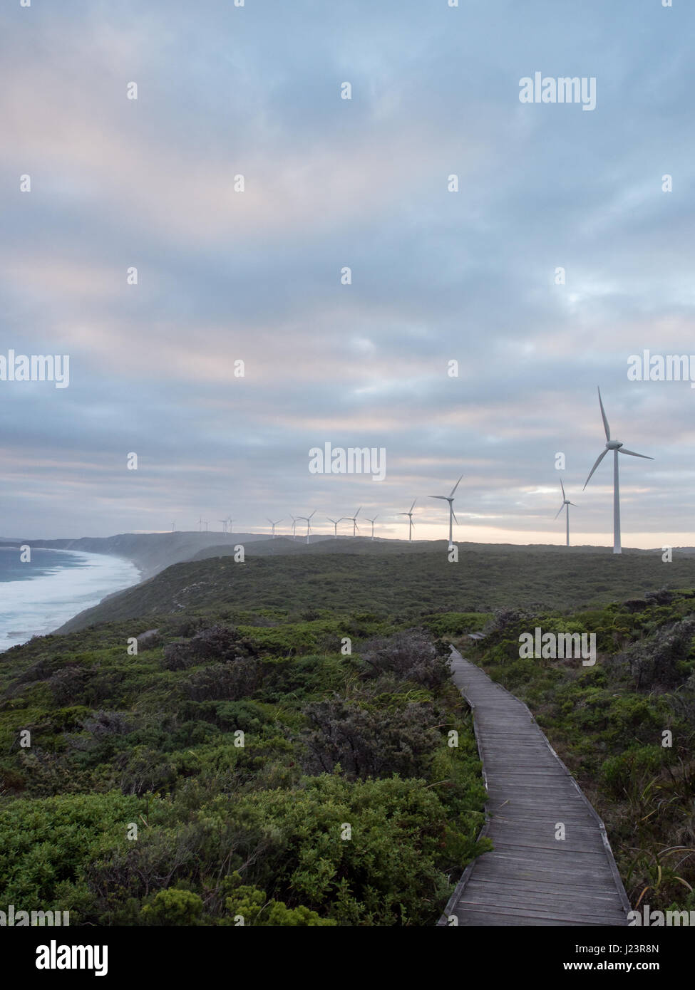 Albany wind farm at sunset, Western Australia Stock Photo