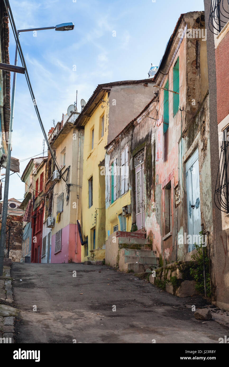 Colorful living houses. Street view of old Izmir, Turkey Stock Photo