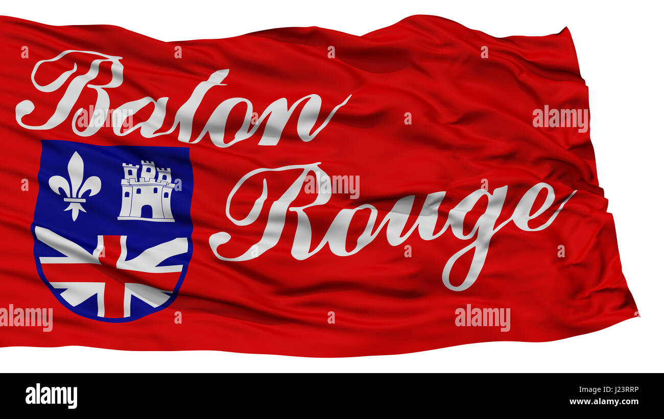 Isolated Baton Rouge Flag, Capital of Louisiana State, Waving on White