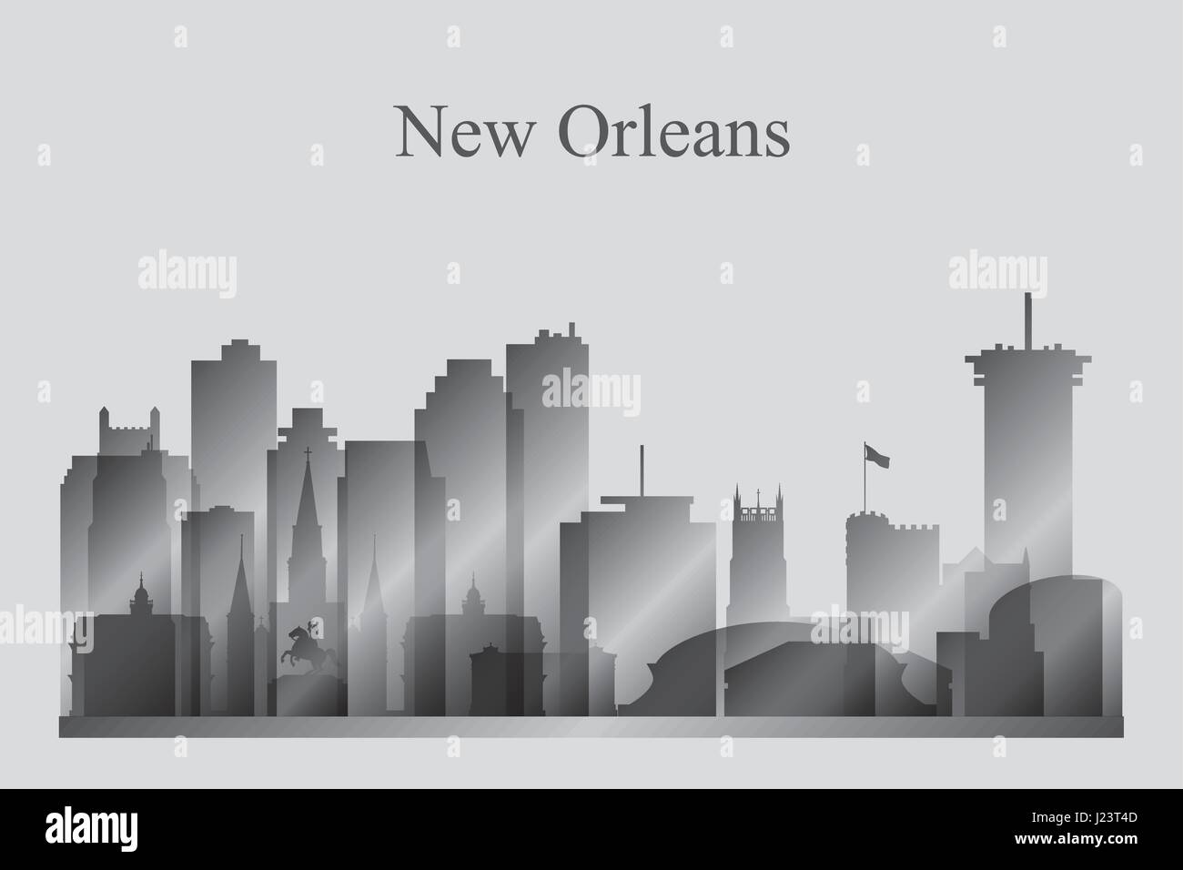 New Orleans city skyline silhouette in grayscale, vector illustration ...