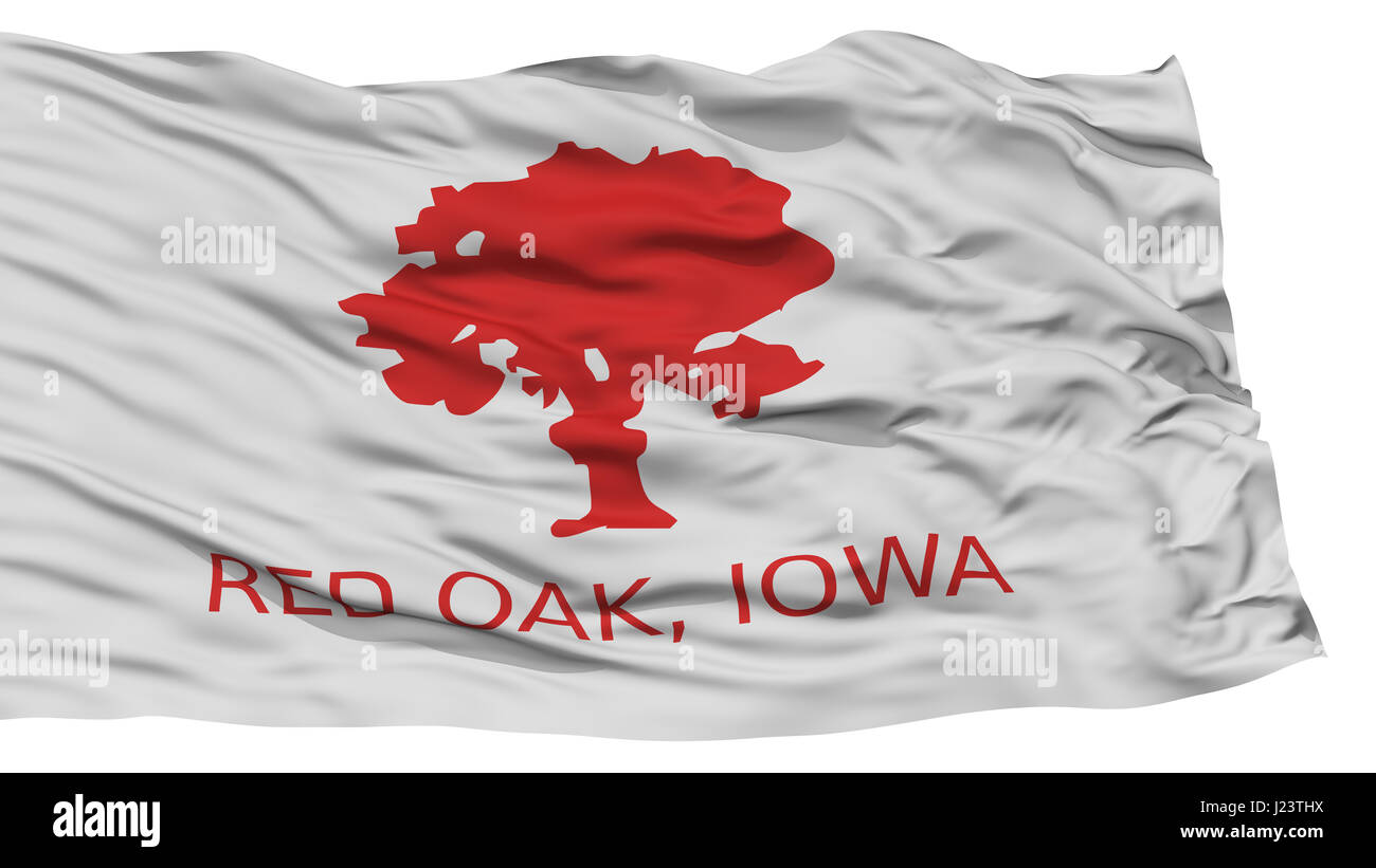 Isolated Red Oak City Flag, City of Iowa State, Waving on White Background, High Resolution Stock Photo