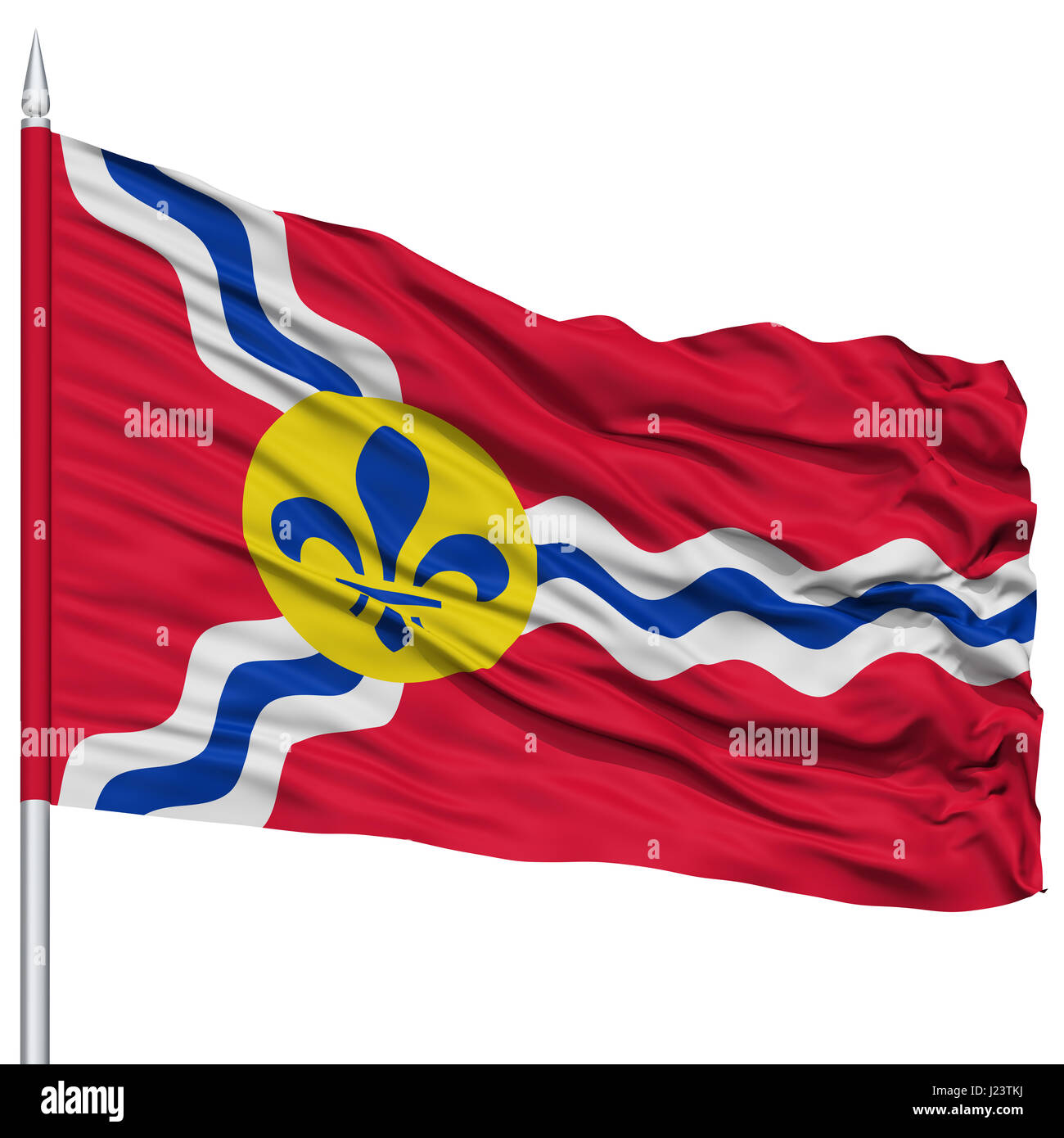St. Louis City Flag on Flagpole, Missouri State, Flying in the Wind ...