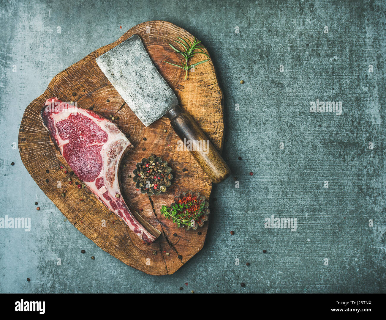 Dry aged uncooked beef rib eye steak, copy space Stock Photo Alamy