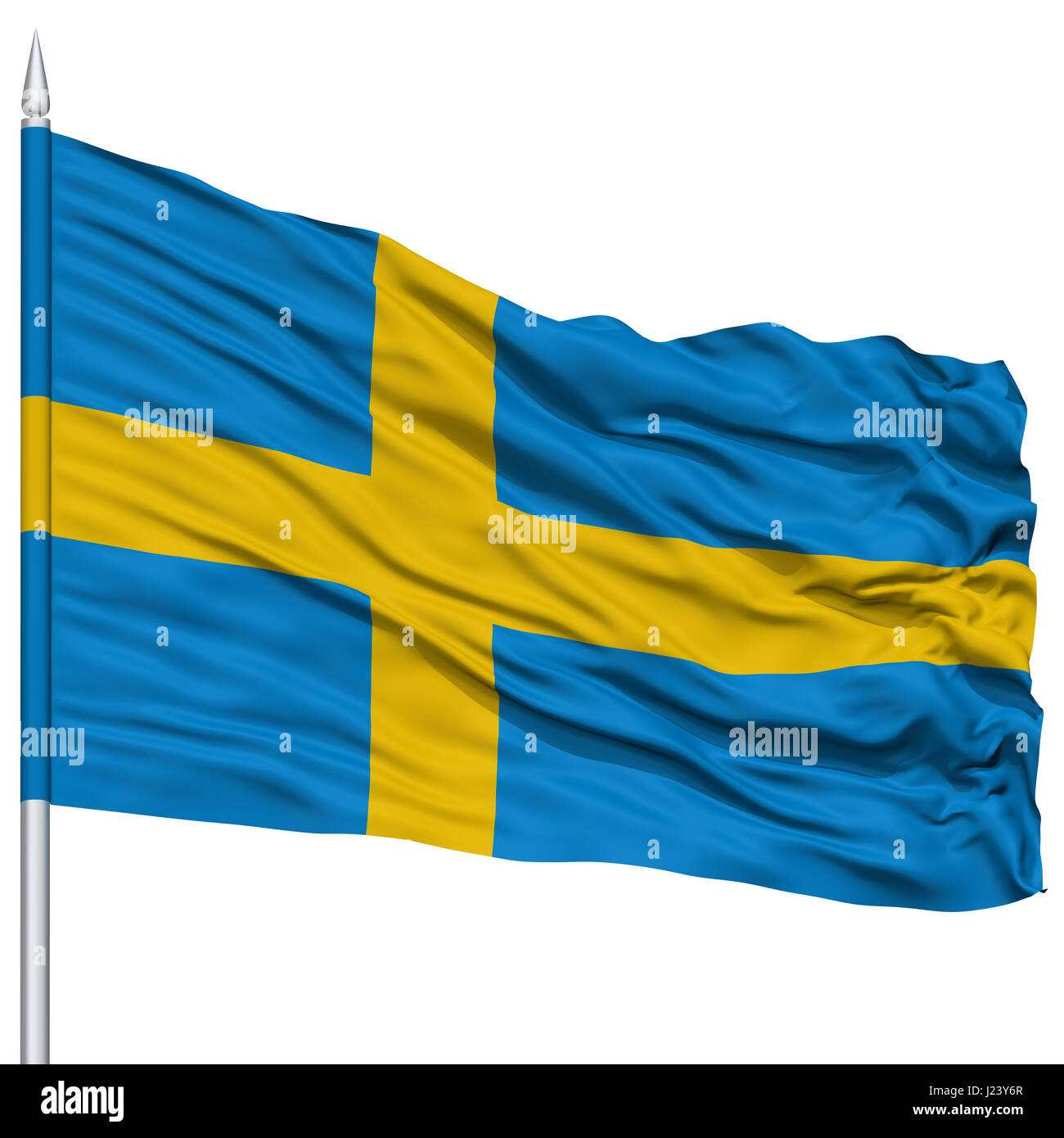 Sweden Flag on Flagpole Stock Photo