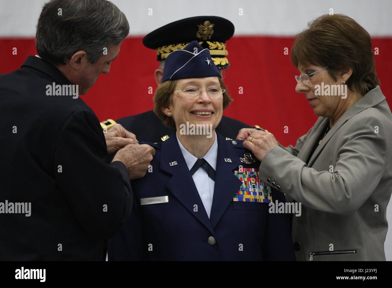 Delaware National Guard Commander Carol Timmons receives the oath of office from Delaware Governor John Carney during the change of command ceremony at the Army Aviation Support Facility February 12, 2017 in New Castle, Delaware.    (photo by James Pernol /US National Guard  via Planetpix) Stock Photo
