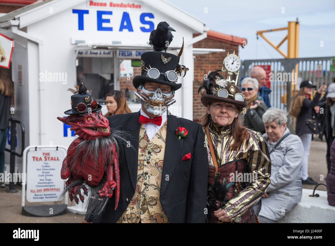 A man and woman dressed as Steampunks at the Whitby Goth and Steampunk Weekend ,North Yorkshire,England,UK Stock Photo