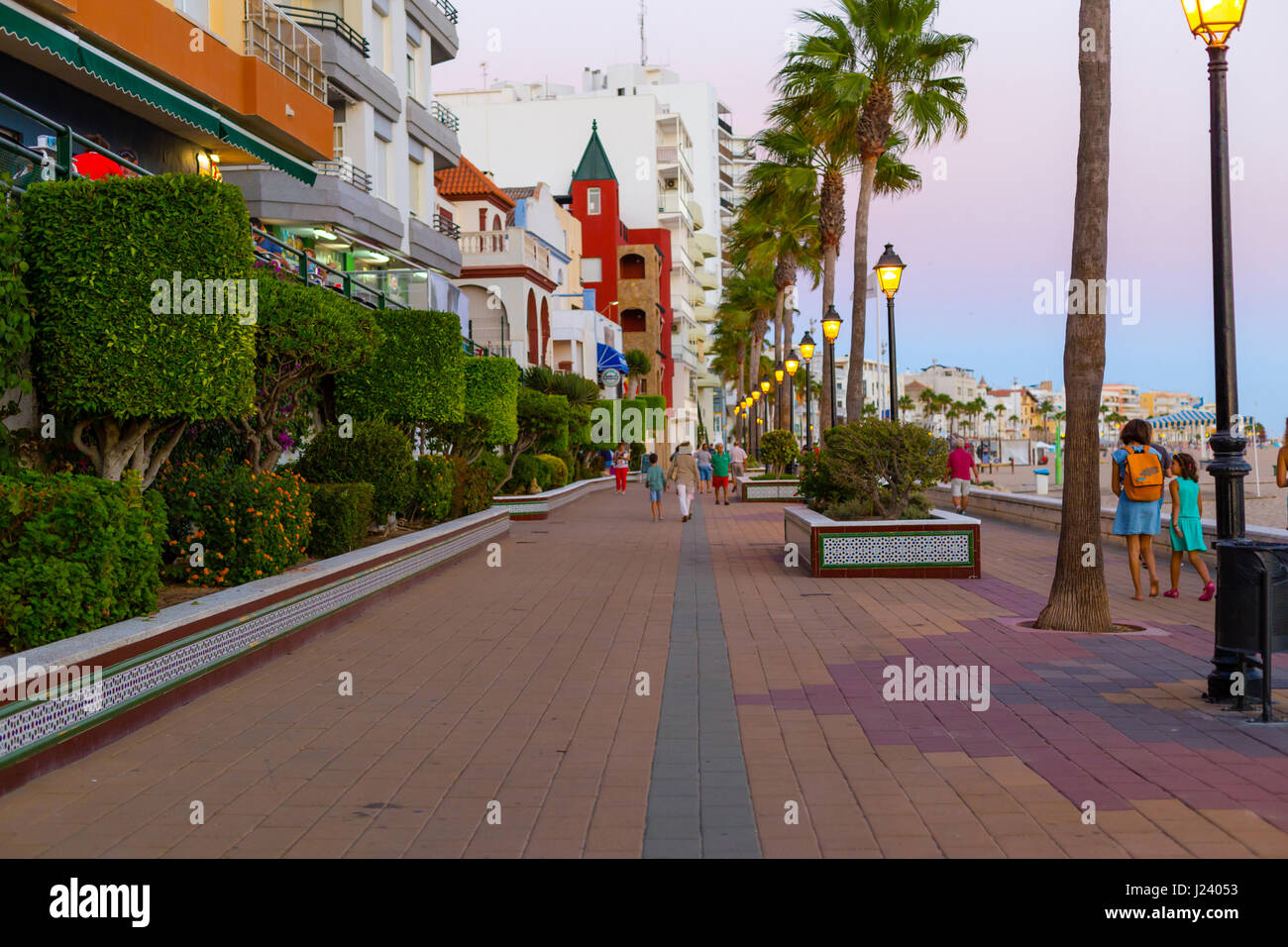 ROTA, SPAIN SEPTEMBER 09, 2016 Rota Beach. Promenade at night. Rota
