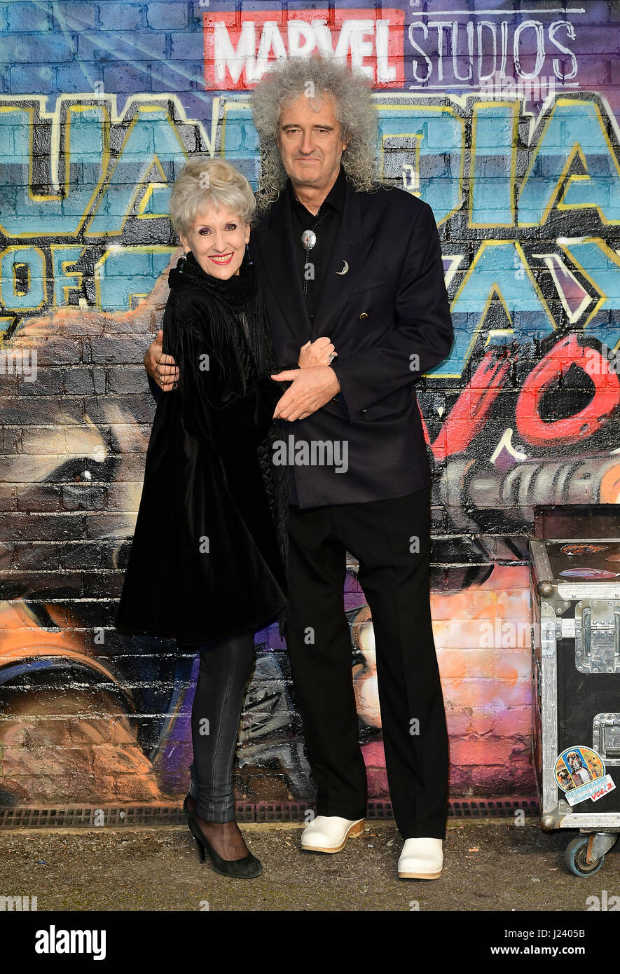 Brian May and Anita Dobson attending The European Premiere of Guardians of the Galaxy Vol. 2 held at the Eventim Apollo, London. PRESS ASSOCIATION Photo. Picture date: Monday April 24, 2017. See PA story SHOWBIZ Galaxy. Photo credit should read: Ian West/PA Wire Stock Photo