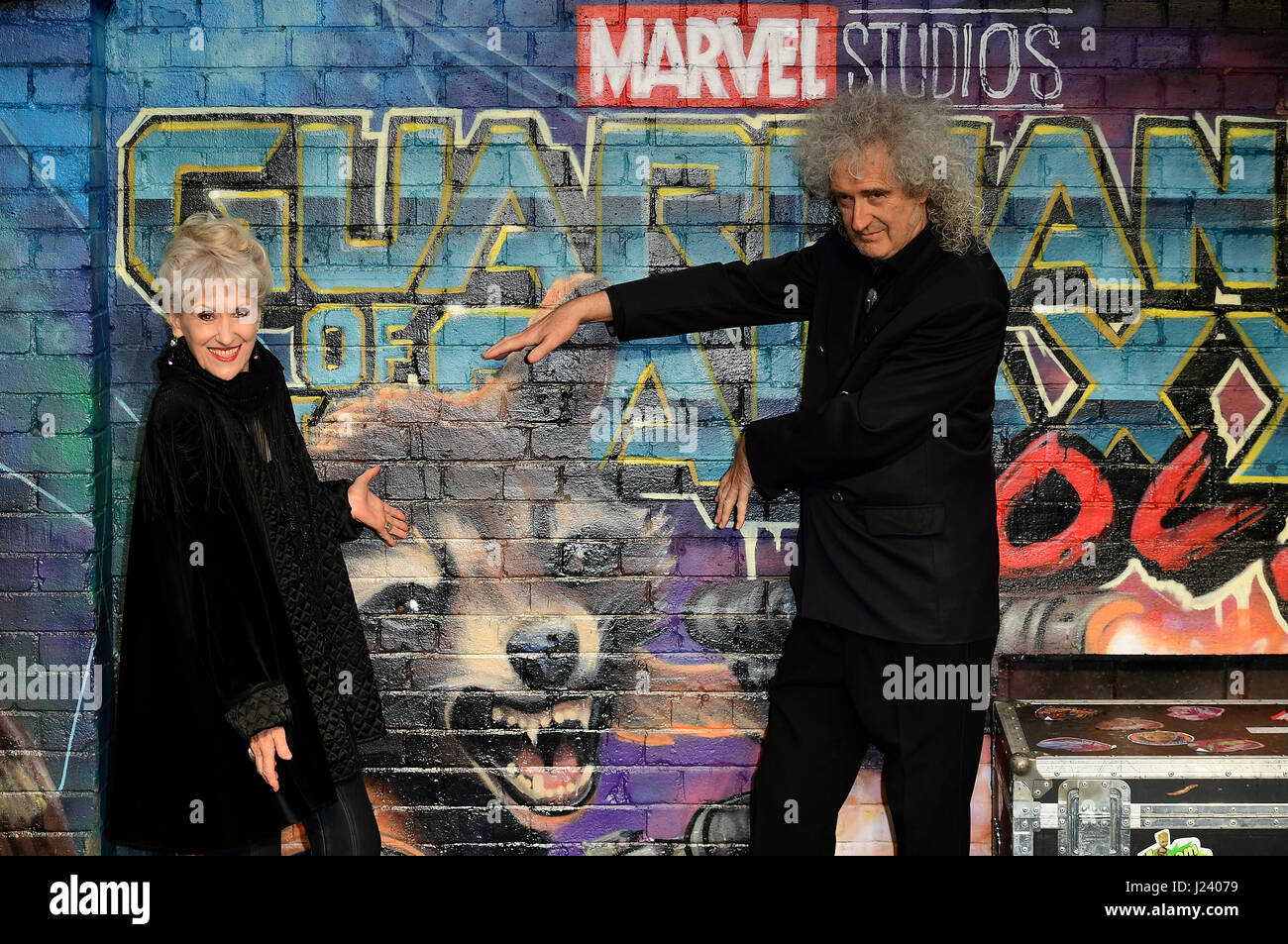 Brian May and Anita Dobson attending The European Premiere of Guardians of the Galaxy Vol. 2 held at the Eventim Apollo, London. PRESS ASSOCIATION Photo. Picture date: Monday April 24, 2017. See PA story SHOWBIZ Galaxy. Photo credit should read: Ian West/PA Wire Stock Photo