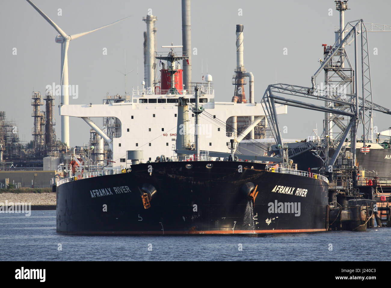 oil tanker AFRAMAX RIVER at Europoort Rotterdam Stock Photo
