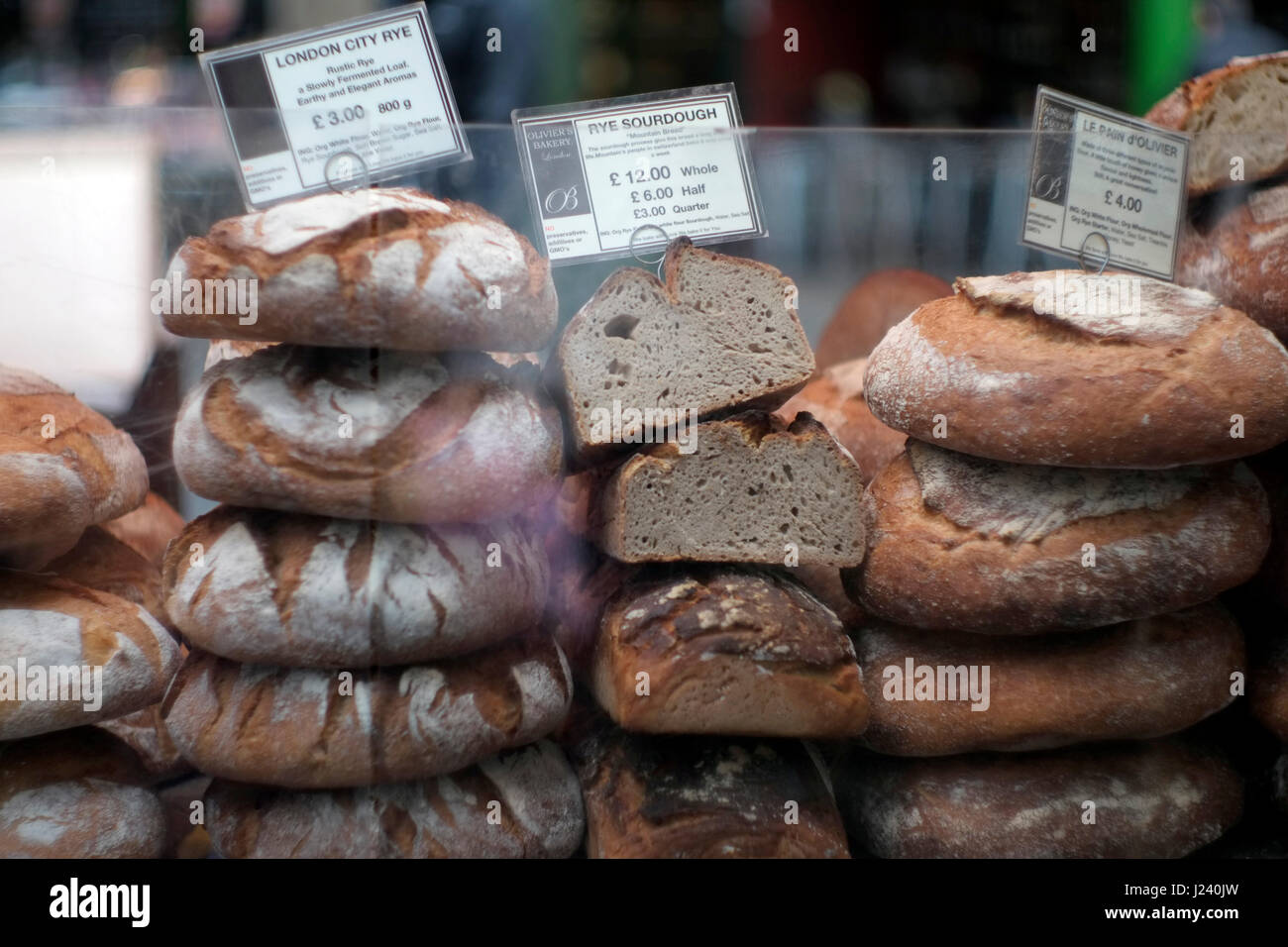 Loaves of bread are displayed in Borough Market, south London, Britain March 22, 2017. © John Voos Stock Photo
