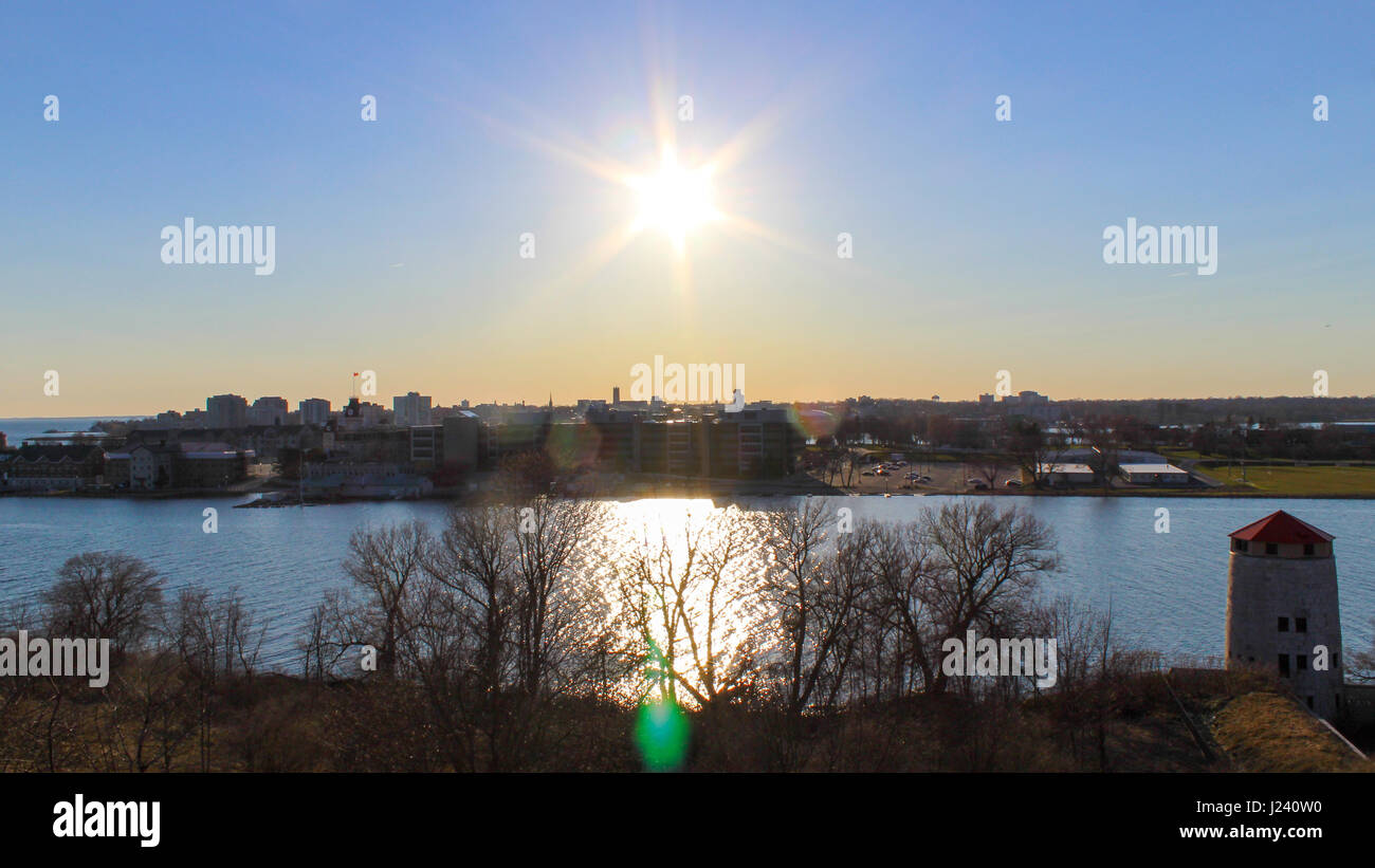 Spring City View city view under sunset, waterfront, taken in early spring Stock Photo ...
