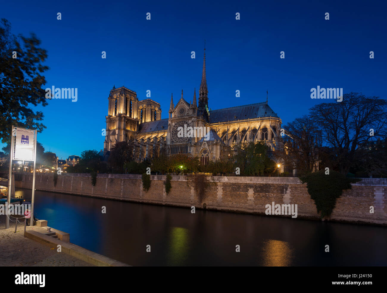 Nightfall in Notredame Cathedral, Paris, ile-de-france, France Stock Photo