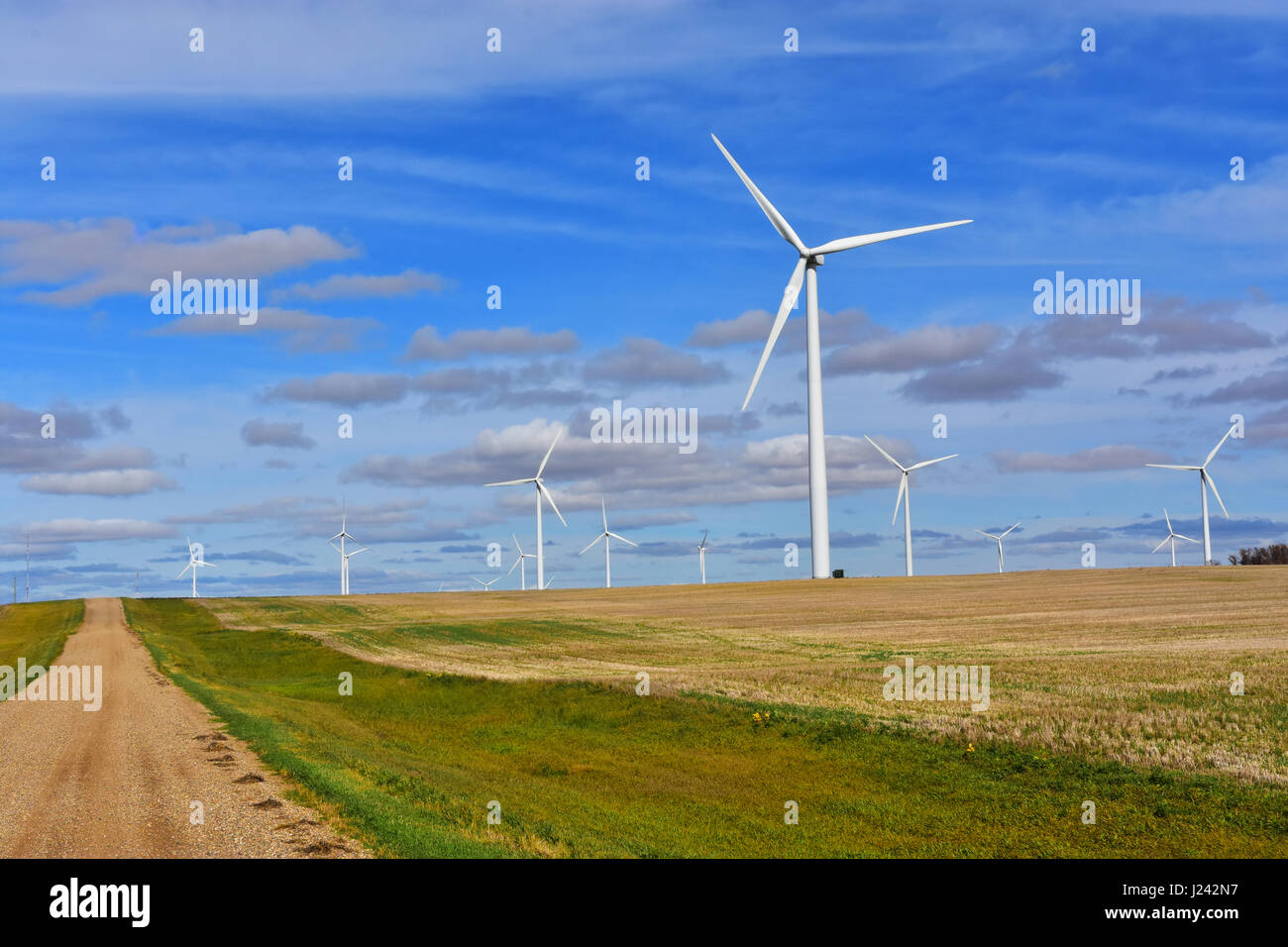 Wind turbines producing clean renewable energy in North Dakota Stock ...