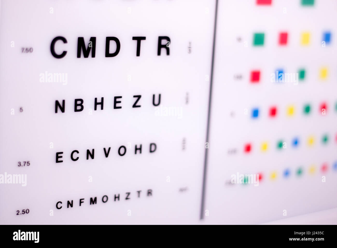 Purple Snellen Eye Chart Used for Vision Testing Stock