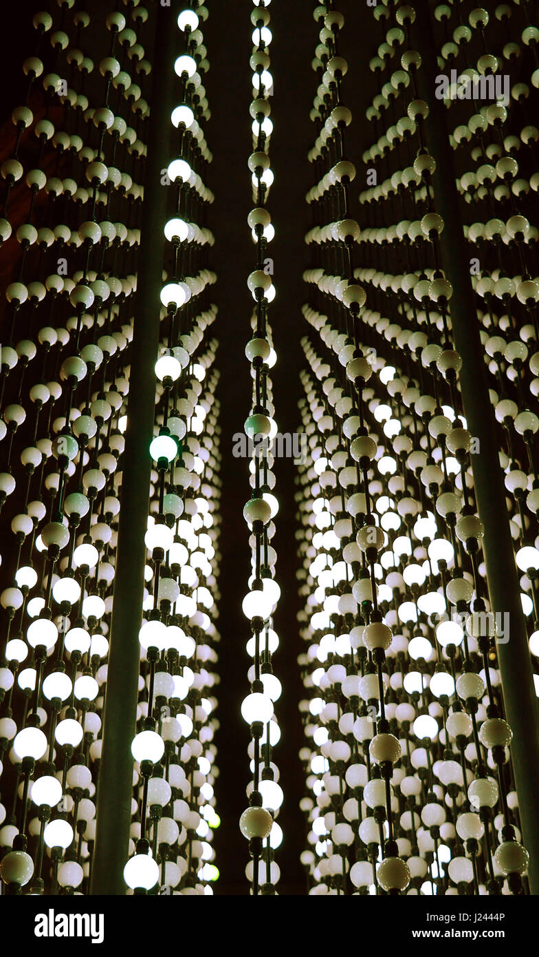 A detail of the installation "Monolith" from the Hyperbynary team in the Czech Republic on display in Bucharest's Calea Victoriei.  3300 LEDs are used Stock Photo