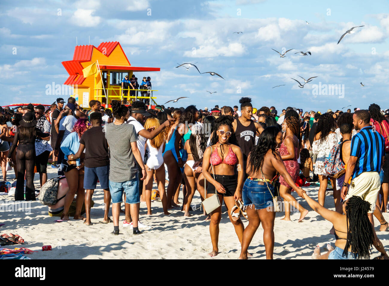 Florida FL South Miami Beach Spring Break lifeguard tower Black Blacks African Africans ethnic