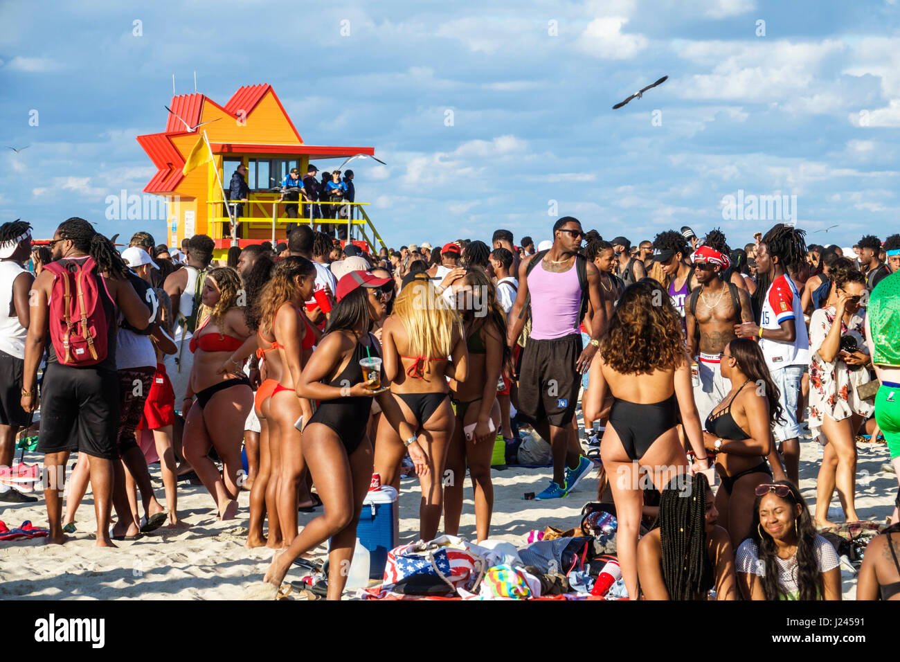 Miami Beach Florida,Spring Break,lifeguard tower,Black Blacks African