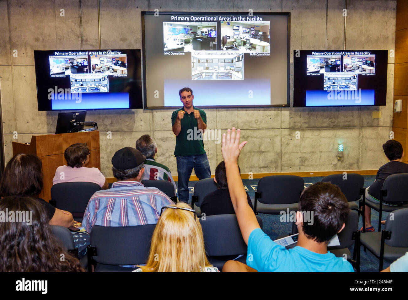 Florida, FL, South, Miami, National Hurricane Center, NHC, NOAA, National Weather Service, open house, interior, presentation, adult adults man men ma Stock Photo