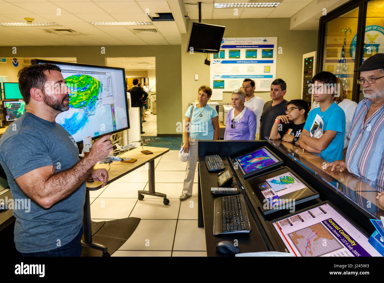 Miami Florida,National Hurricane Center,NHC,NOAA,National Weather Service,open house houses,interior inside,tropical analysis and forecast desk,TAFB,a Stock Photo