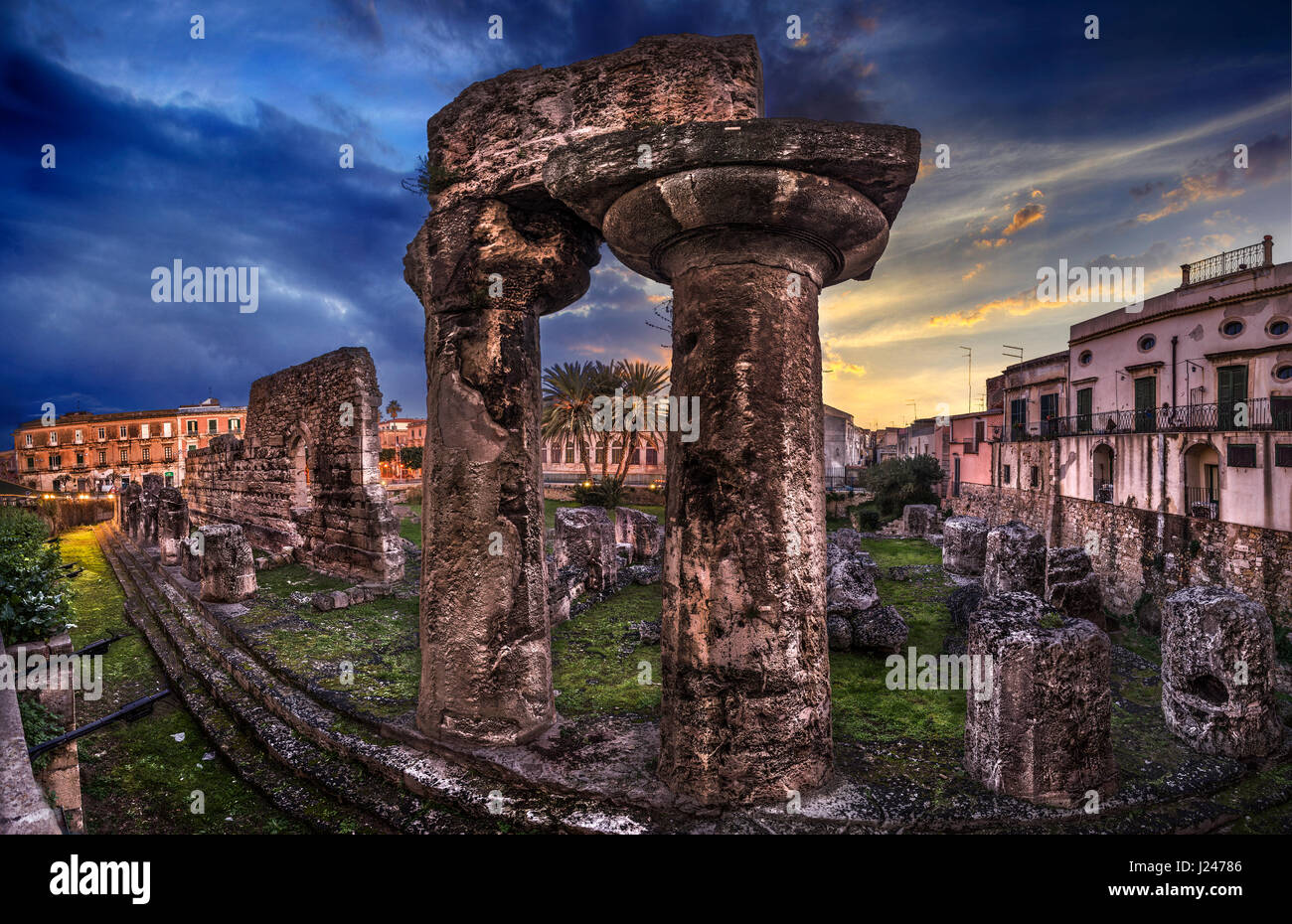 Ancient Greek monument of Temple of Apollo in Syracuse, Sicily Stock