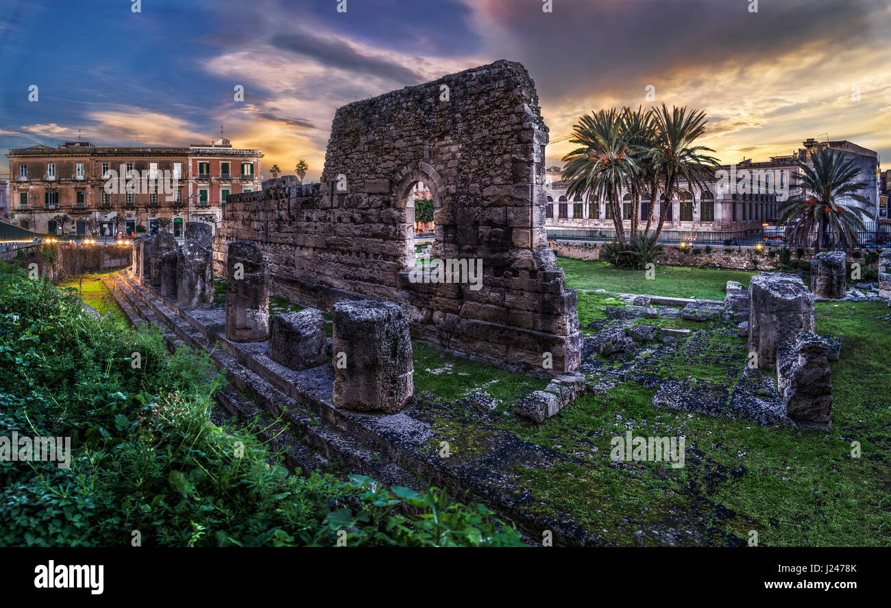 Ancient Greek monument of Temple of Apollo in Syracuse, Sicily Stock
