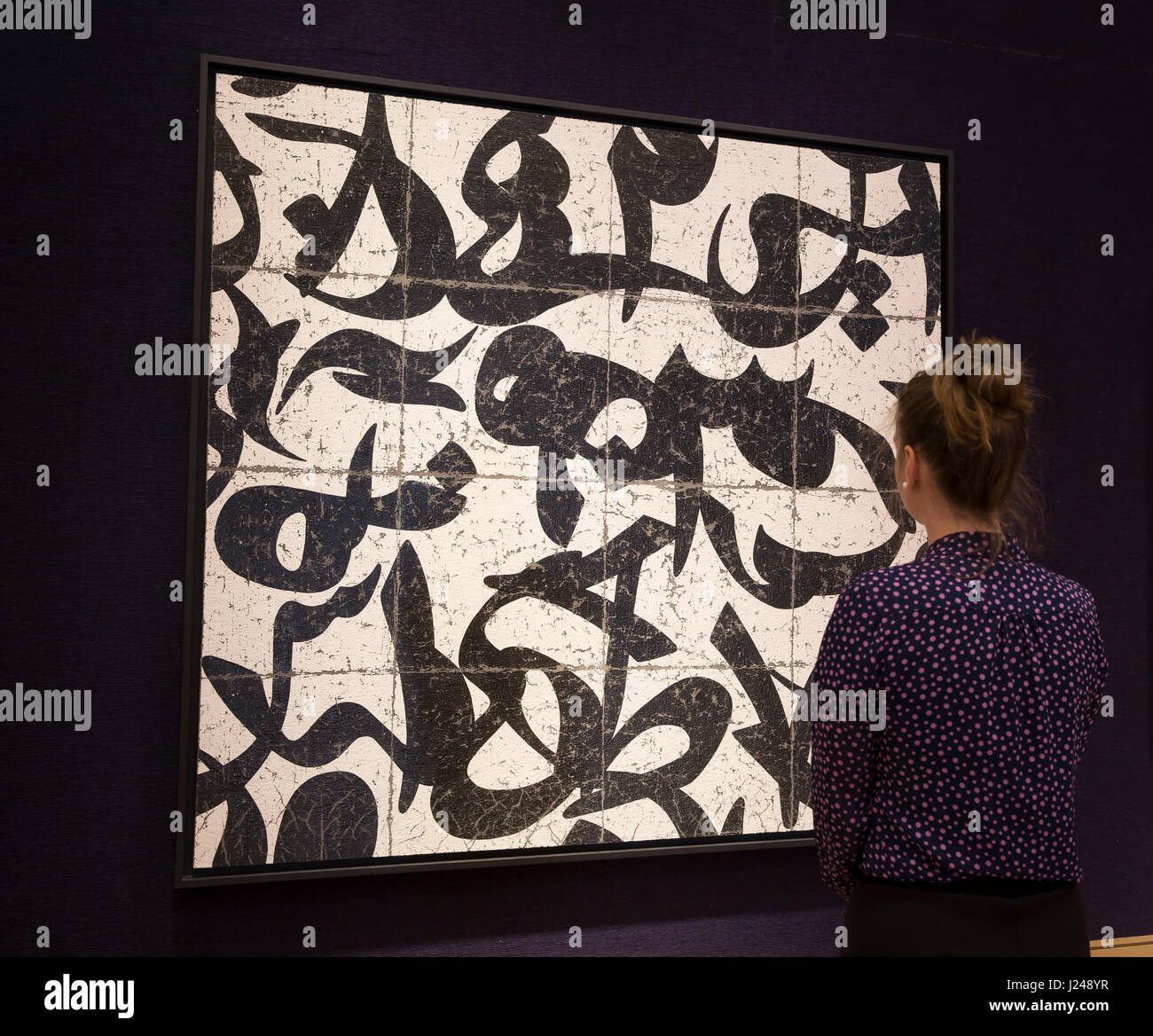 Mayfair, UK. 24th Apr, 2017. A Photocall for Masterpieces of Modern Middle Eastern Art at Bonhams in Mayfair took place prior to the Sale on the 26th April 2017. Highlights included 842L1 by Farhad Moshiri Credit: Keith Larby/Alamy Live News Stock Photo